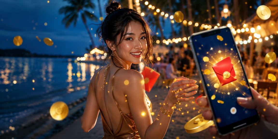 Người chơi nhận thưởng bao lì xì đỏ khi thanh toán trên bãi biển Phú Quốc